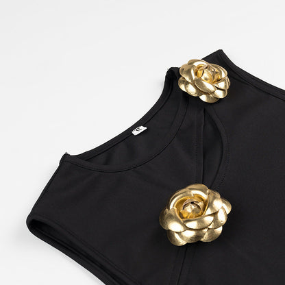 Two-Piece Fashion Rose Black Knitted Sets