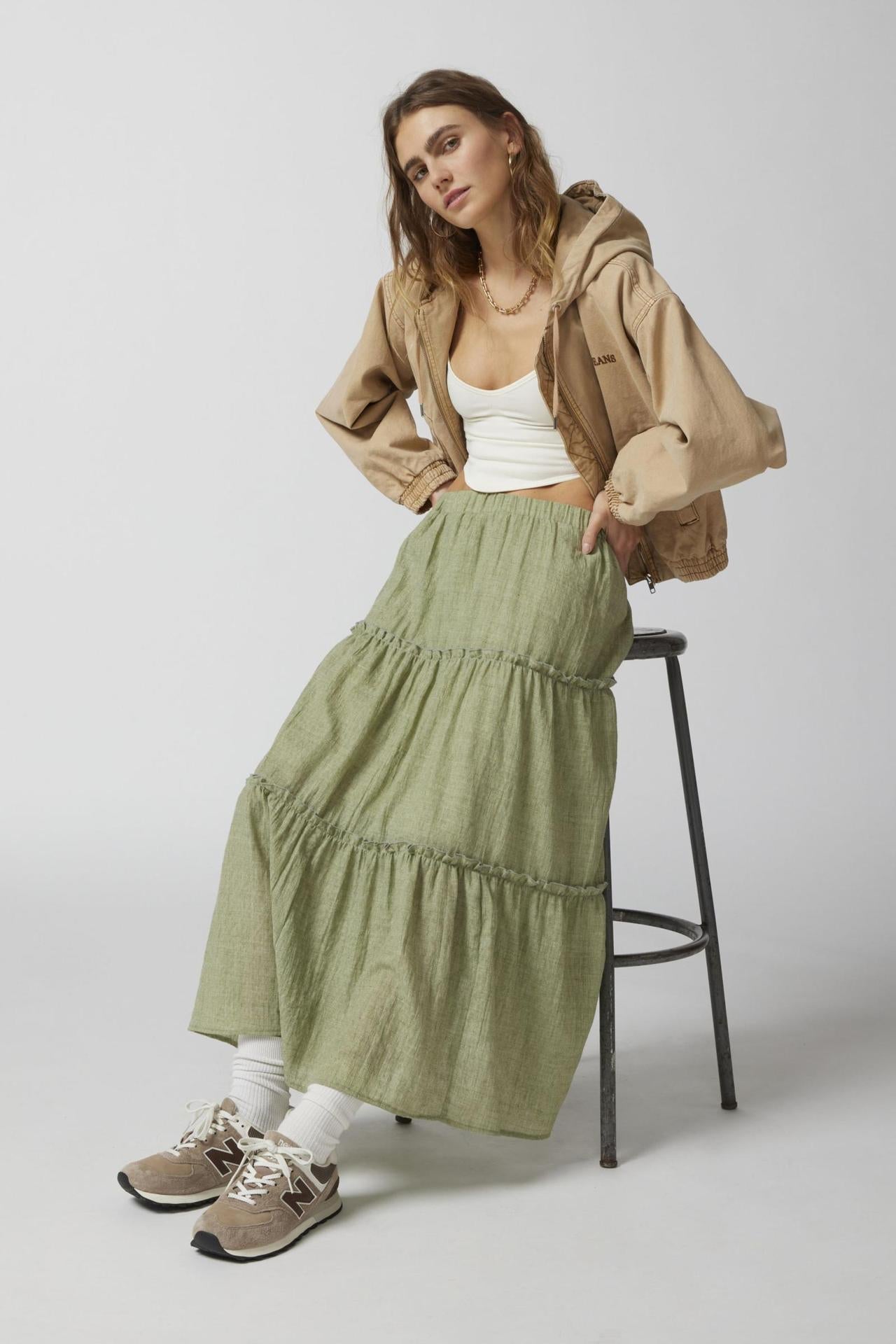 Chic Splice Pleated Lace Maxi Skirt