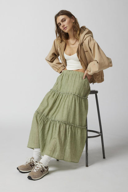 Chic Splice Pleated Lace Maxi Skirt