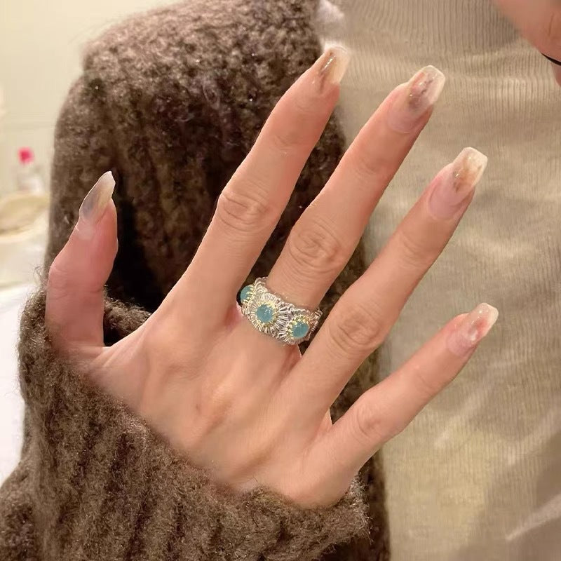 Vintage Flower Adjustable Open Ring