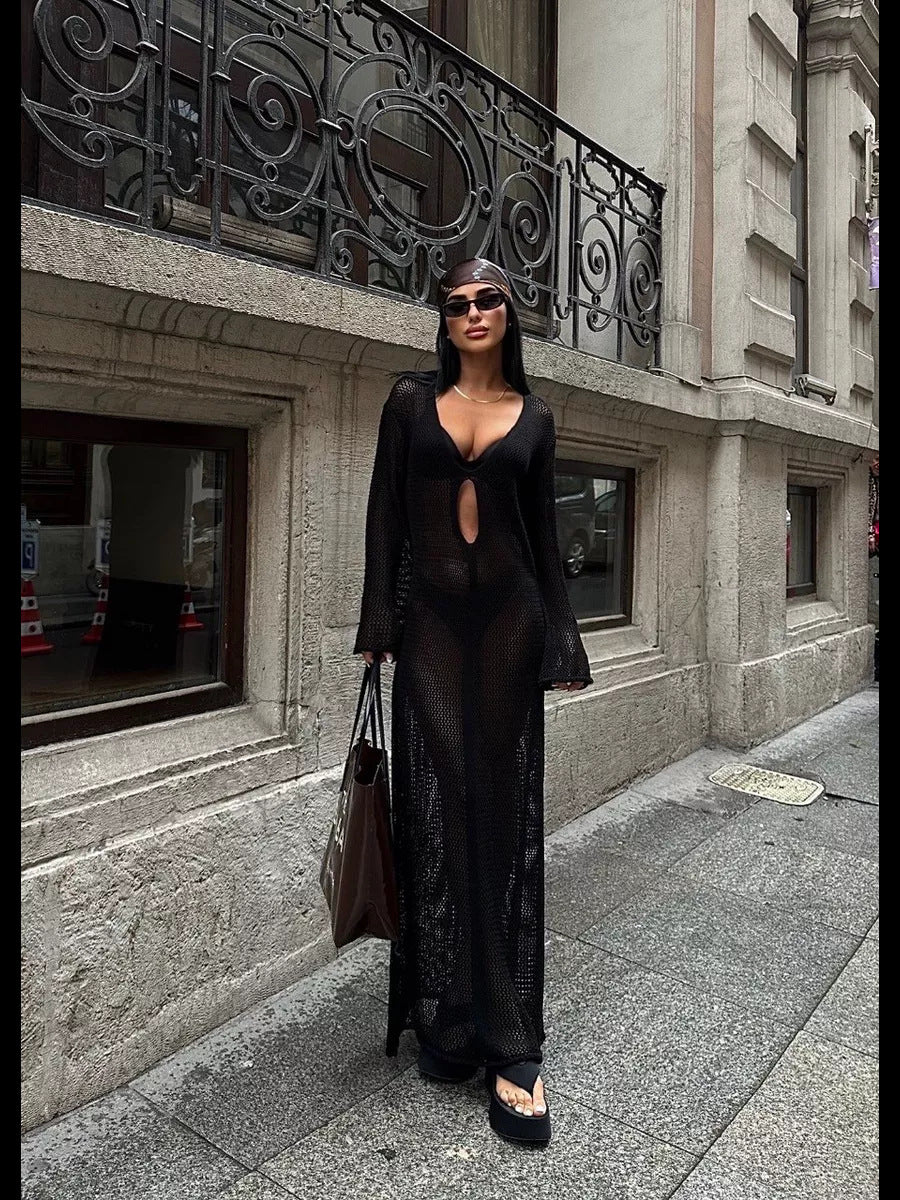 Sexy V-Neck Hollow Out Knit Cover Up