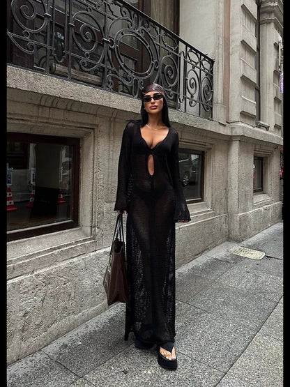 Sexy V-Neck Hollow Out Knit Cover Up