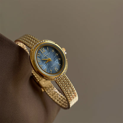 Vintage Crystal Bezel Oval Quartz Watch