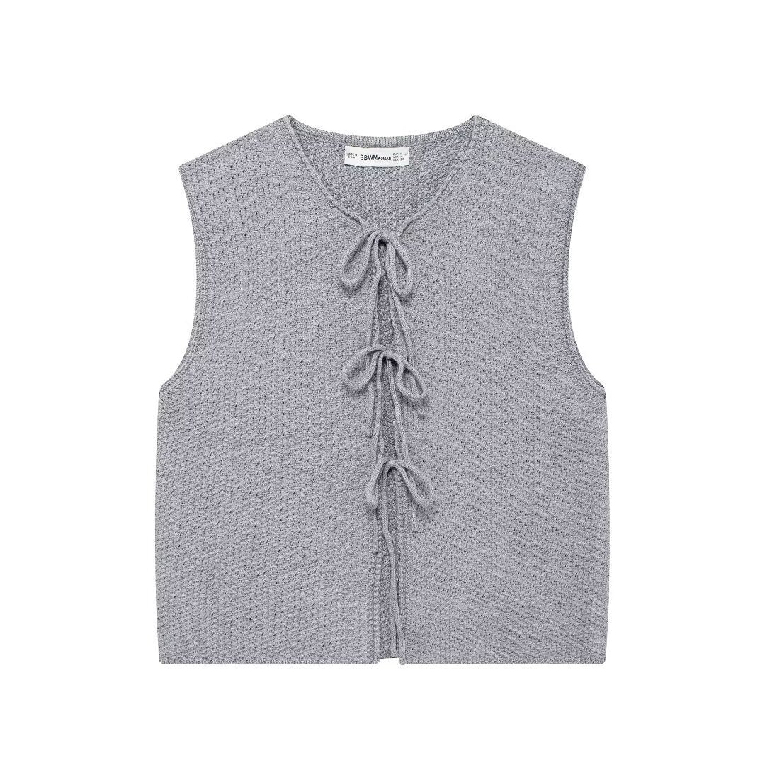 Round Neck Tie-Front Sleeveless Knit Vest