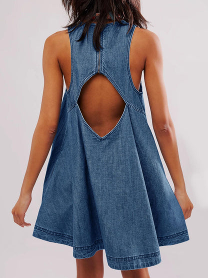 Denim Round Neck Sleeveless Mini Dress