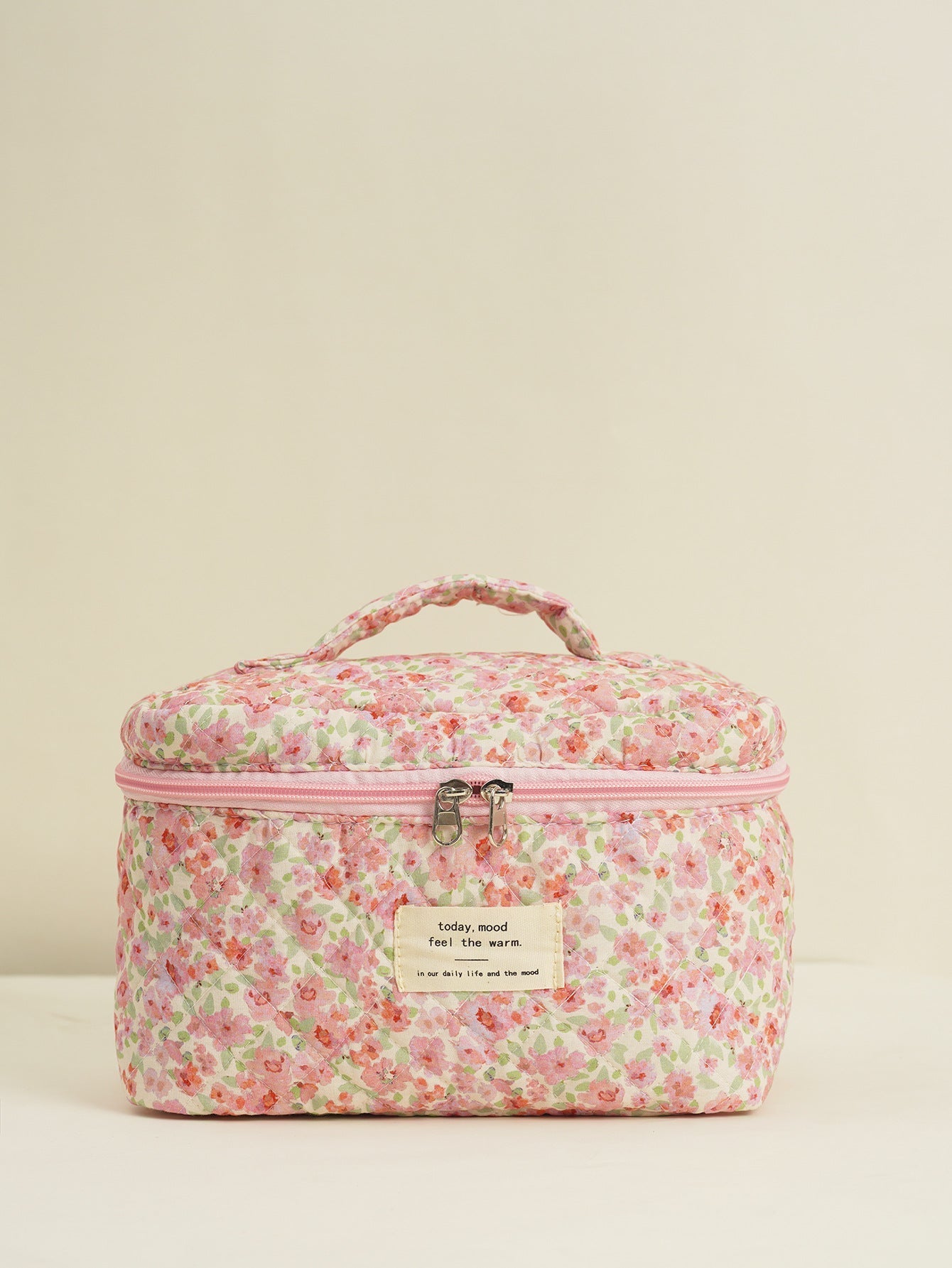 Cute Flower Printed Quilted Cosmetic Bag