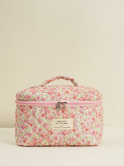 Cute Flower Printed Quilted Cosmetic Bag