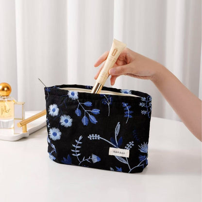 Cute Embroidered Floral Cosmetic Pouch