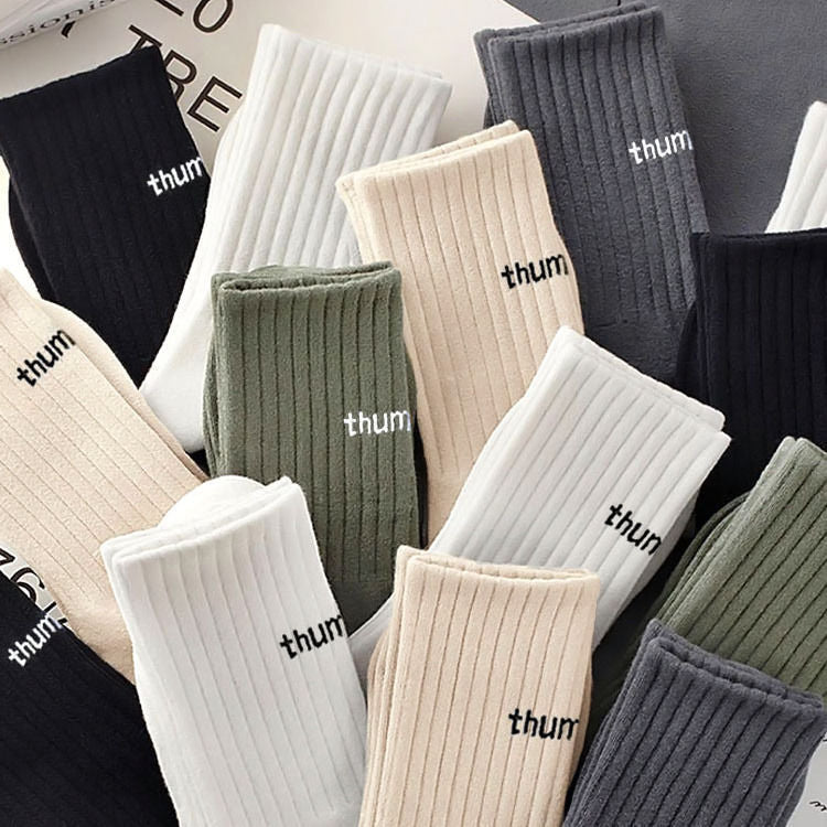 Simple Letter Solid Color Soft Socks