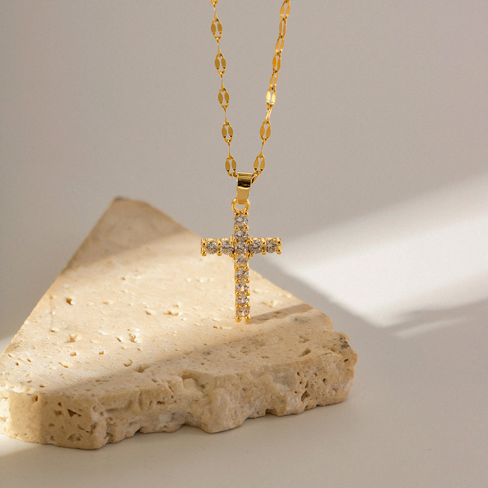 Vintage Rhinestone Cross Pendant Necklace