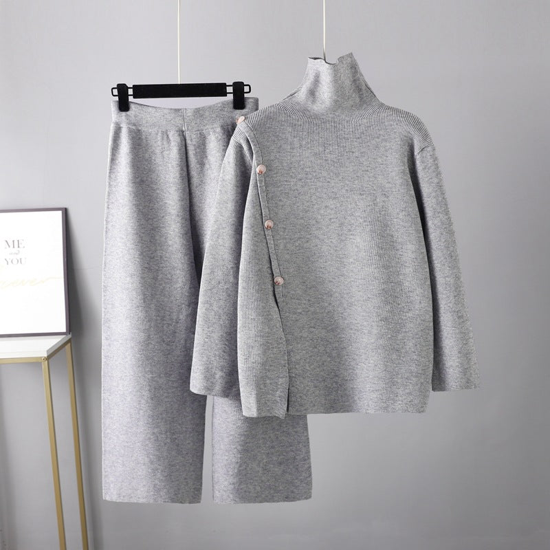 2+ Stand Collar Side Split Knit Sets