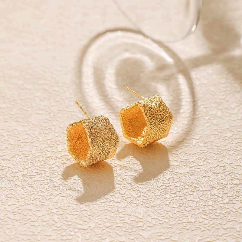 Vintage Chunky Brushed Gold Stud Earrings