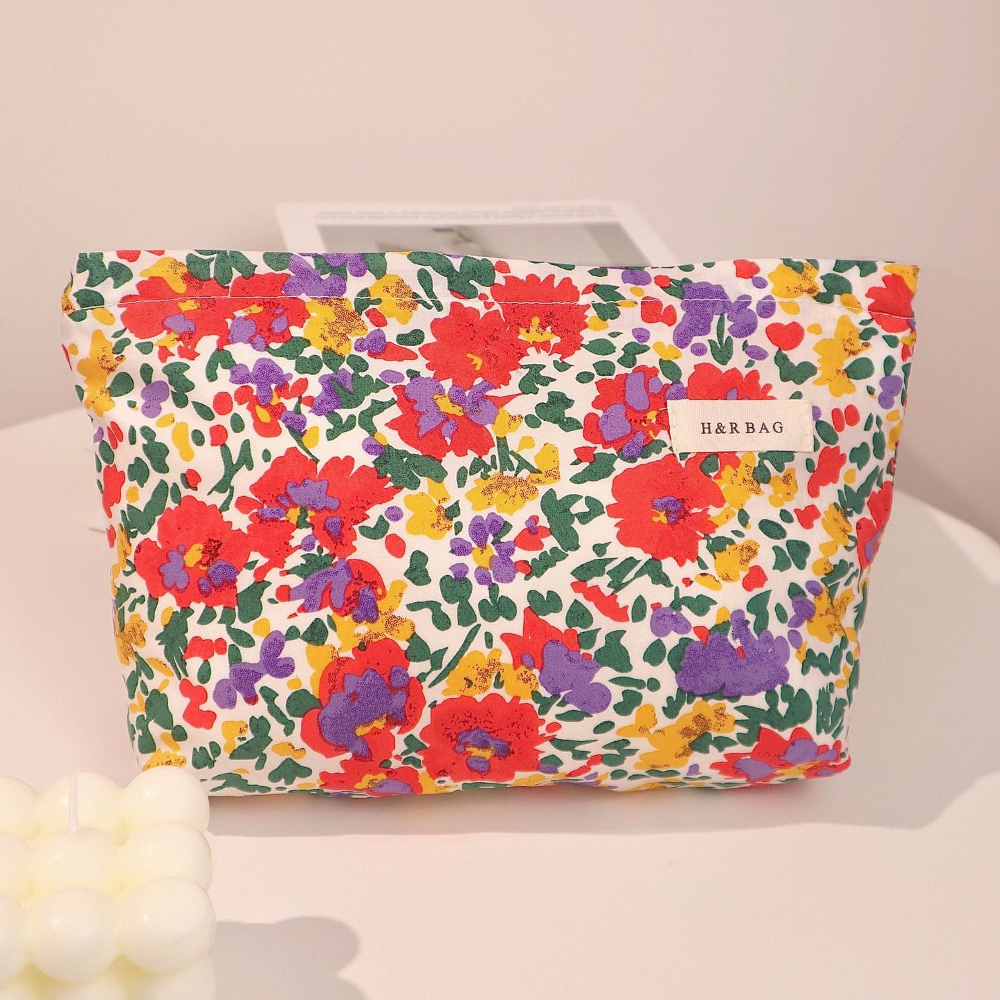 Simple Colorful Floral Print Cosmetic Bag