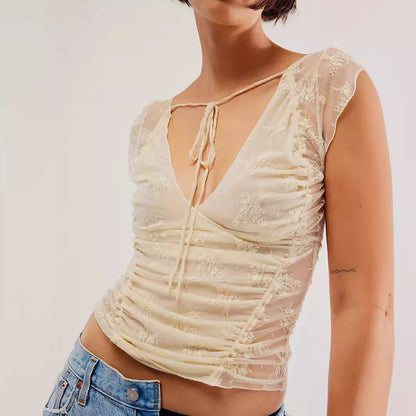 Sexy Floral Embroidered Backless Crop Top