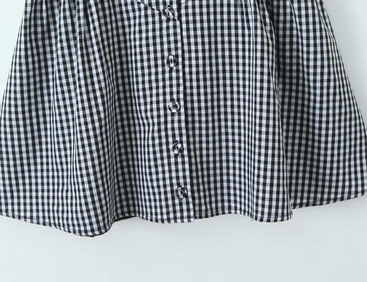 Fashion Plaid Front Button Sleeveless Mini Dresses