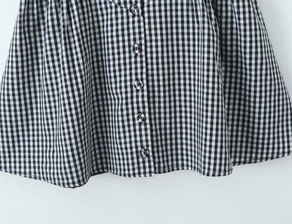 Fashion Plaid Front Button Sleeveless Mini Dresses