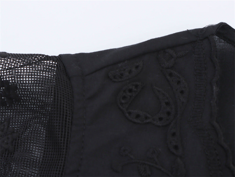 Casual Sleeveless Embroidered Tie Front Top