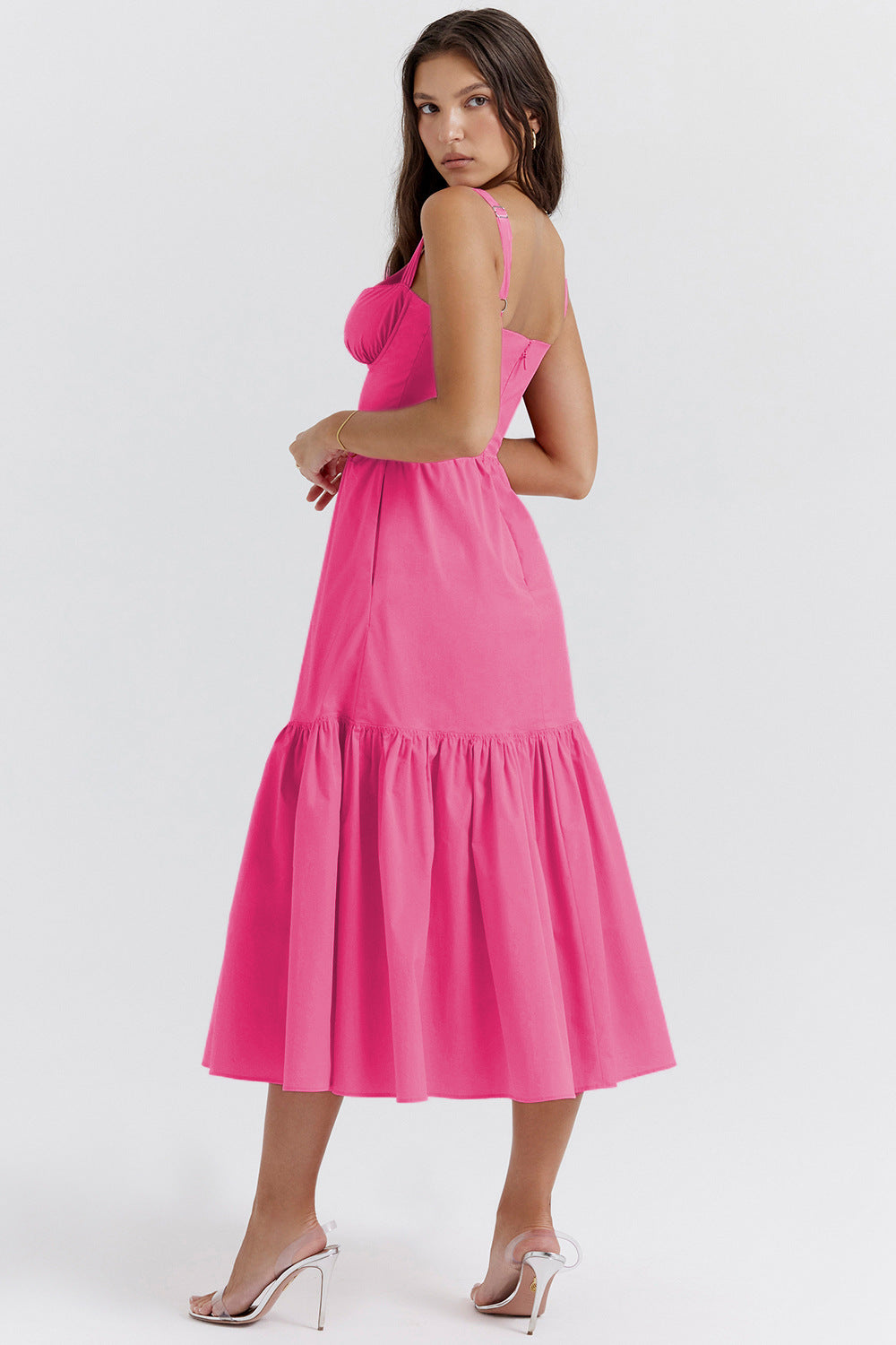 Corset Floral Midi Aline Spaghetti Dress