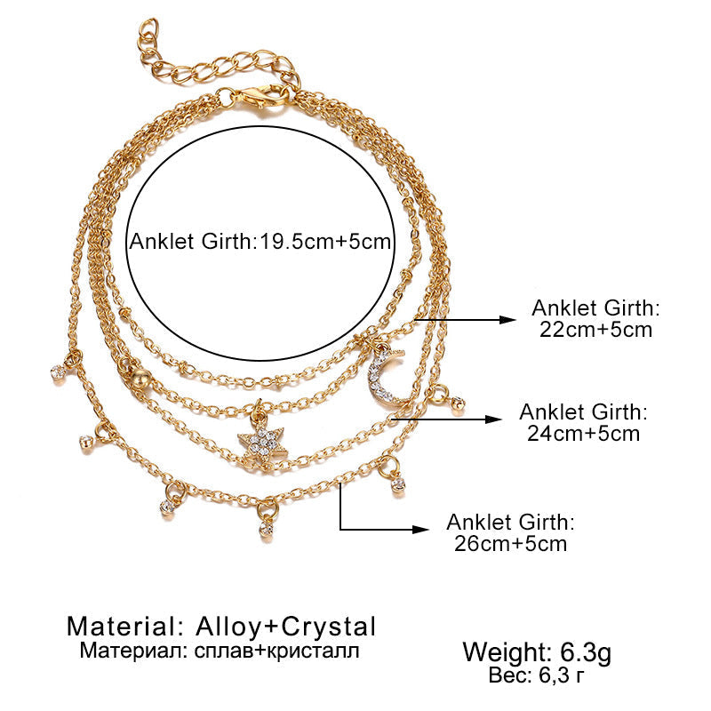 Layered Rhinestone Simple Pendant Anklets
