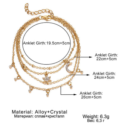 Layered Rhinestone Simple Pendant Anklets