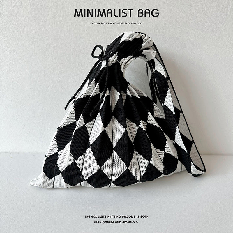 Colorful Plaid Simple Folded Knit Shoulder Bag