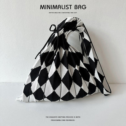 Colorful Plaid Simple Folded Knit Shoulder Bag