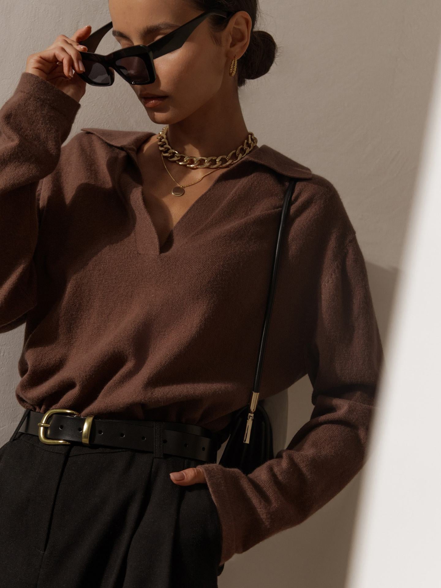 Lapel V-Neck Casual Sweater