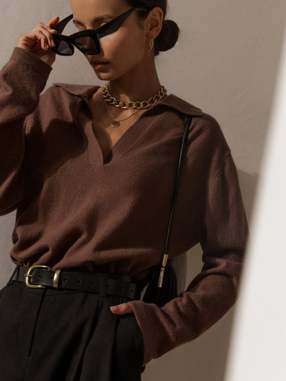 Lapel V-Neck Casual Sweater