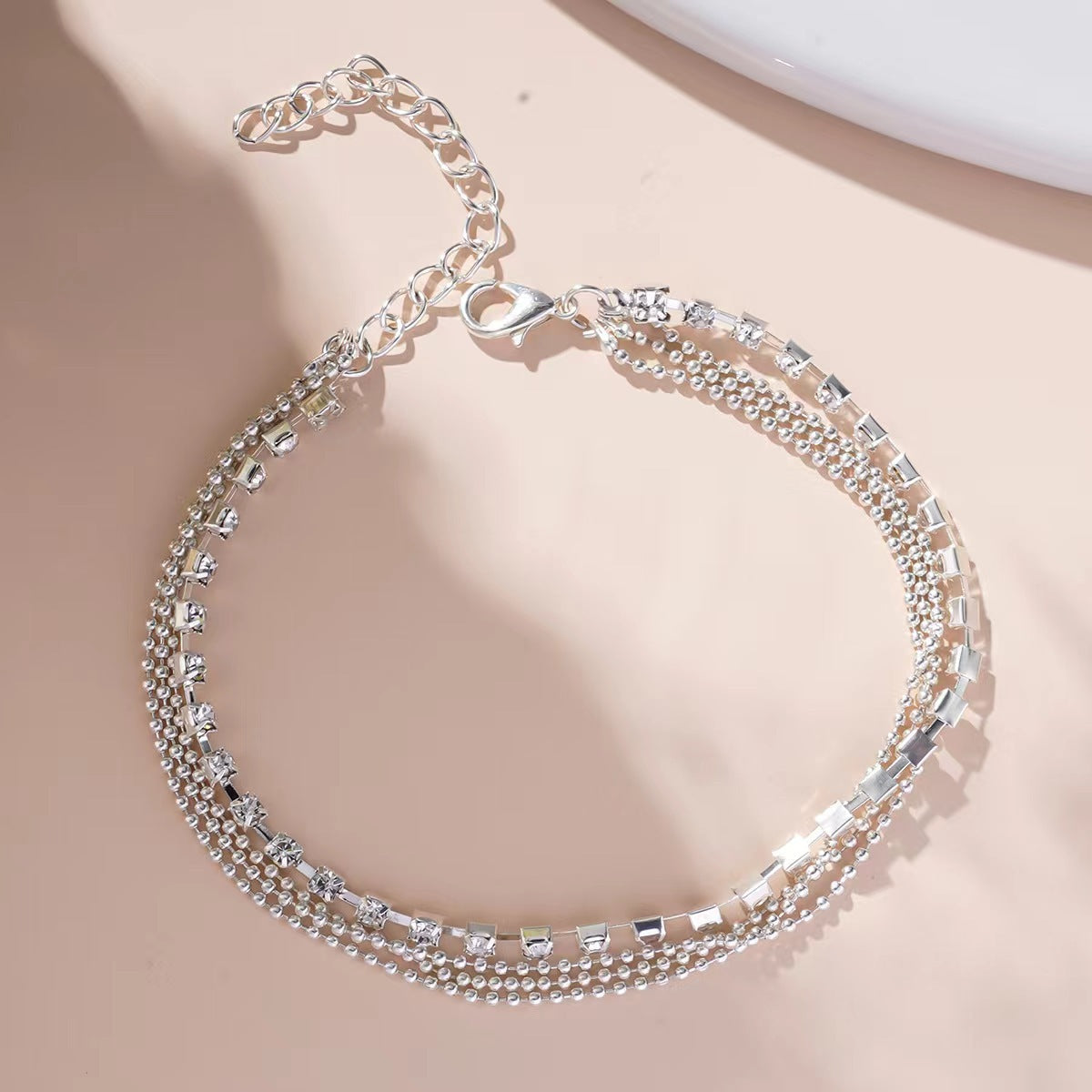 Simple Rhinestone Layered Fine AAnklets