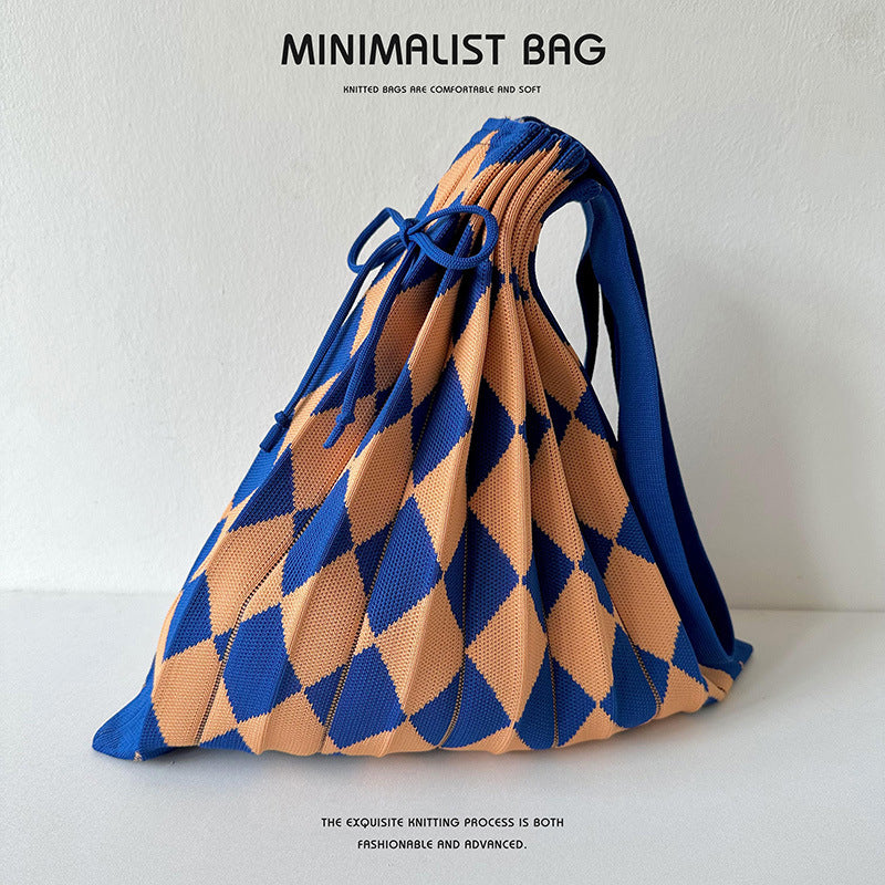 Colorful Plaid Simple Folded Knit Shoulder Bag