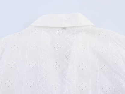 Trendy Embroidered Hollow Out Solid Color Top