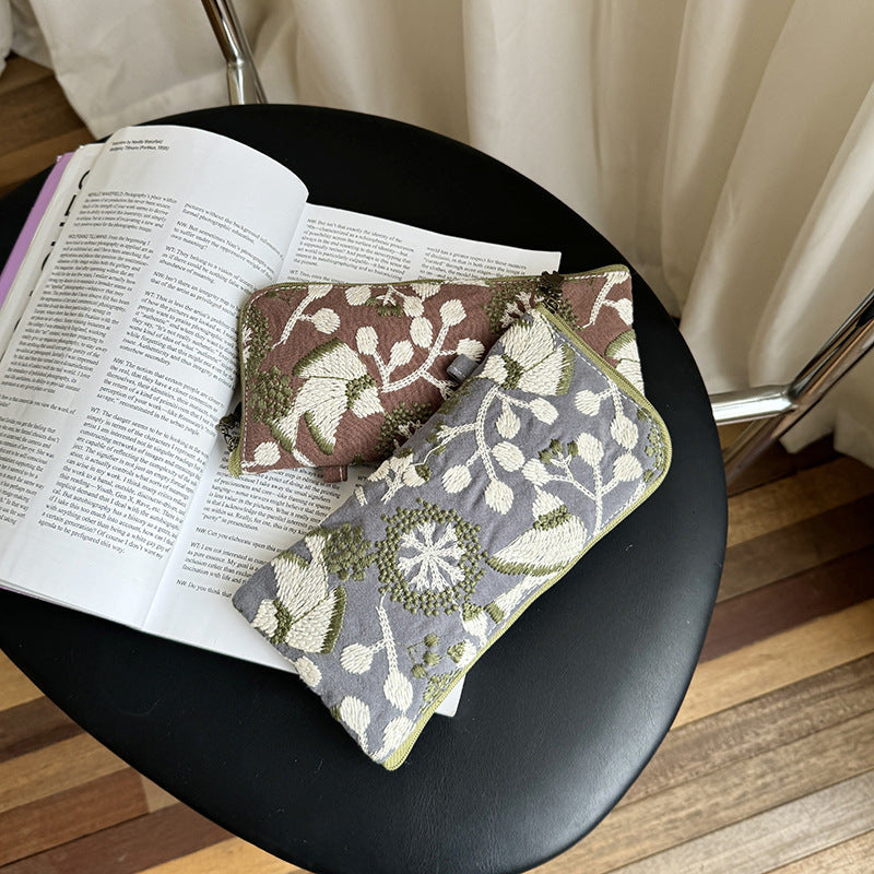 Simple Floral Embroidered Makeup Bag