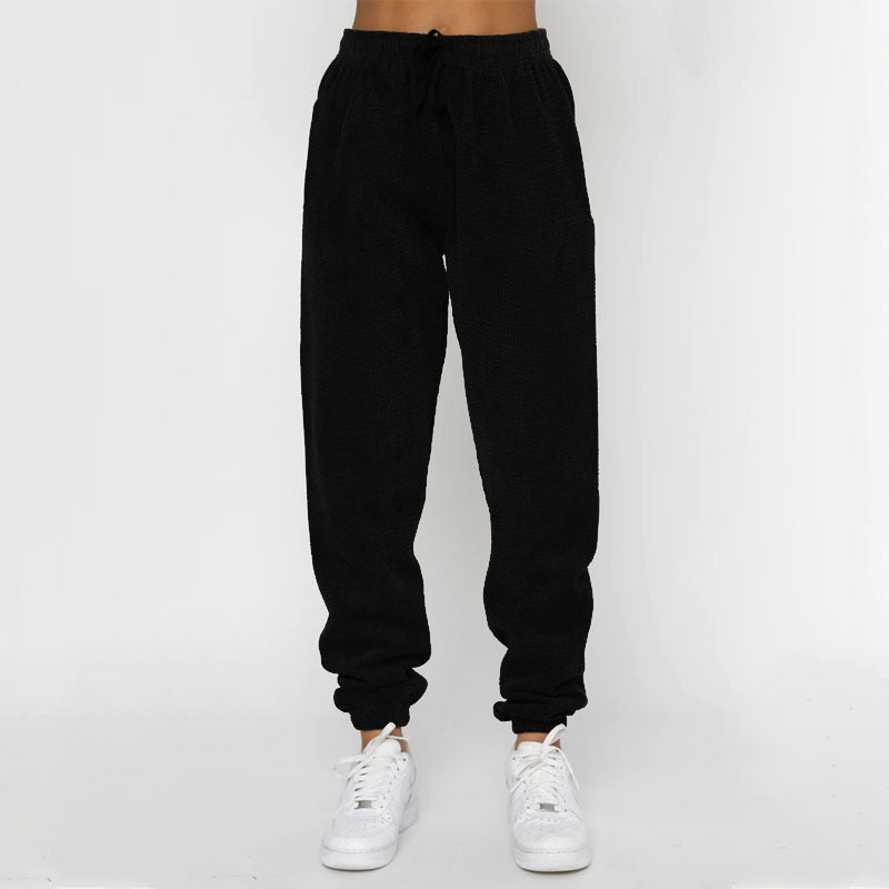 Solid Color Corduroy Casual Pullover Set