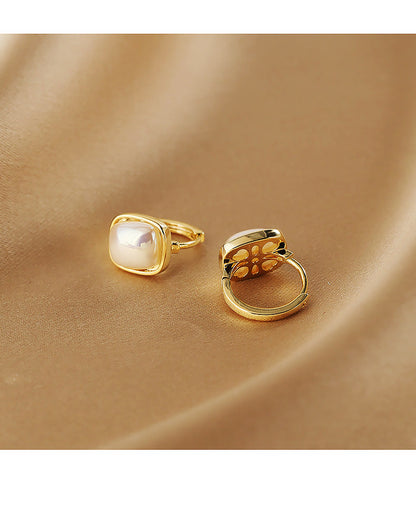 Square Pearl Vintage Simple Hoop Earrings