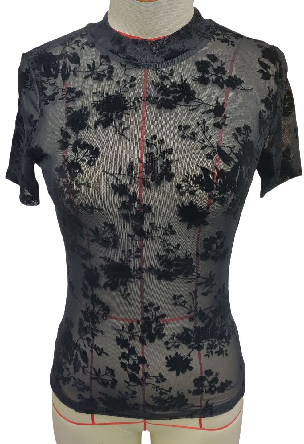 Print Short Sleeves Mesh Slim Top