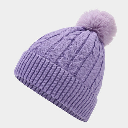Twist Padded Solid Color Knit Pom Beanie