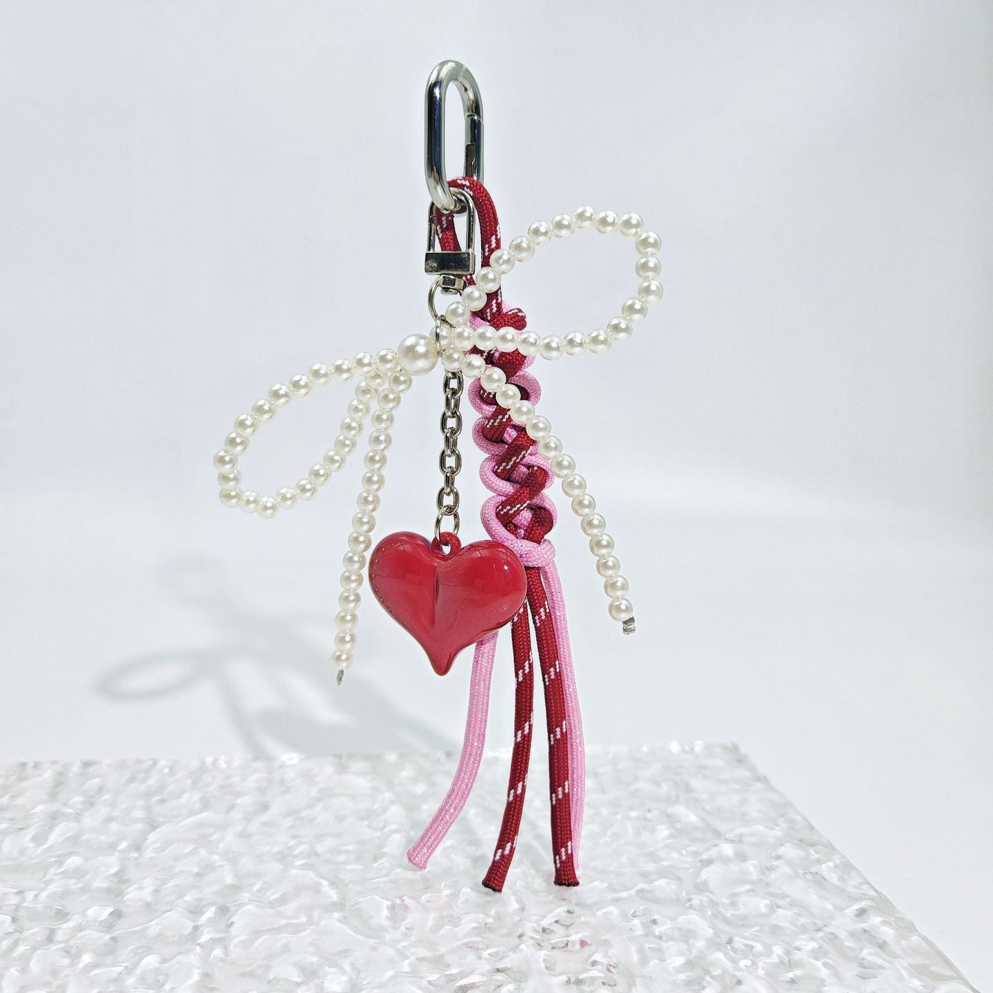 Cute Pearl Bow Colorful Braided Bag Charm