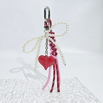 Cute Pearl Bow Colorful Braided Bag Charm