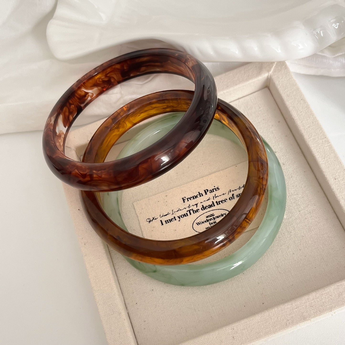 Minimalist Marbled Round Resin Bangle Bracelet