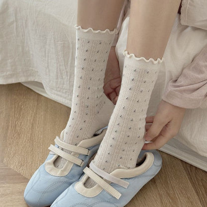 Casual Ruffle Flower Crew Cotton Socks