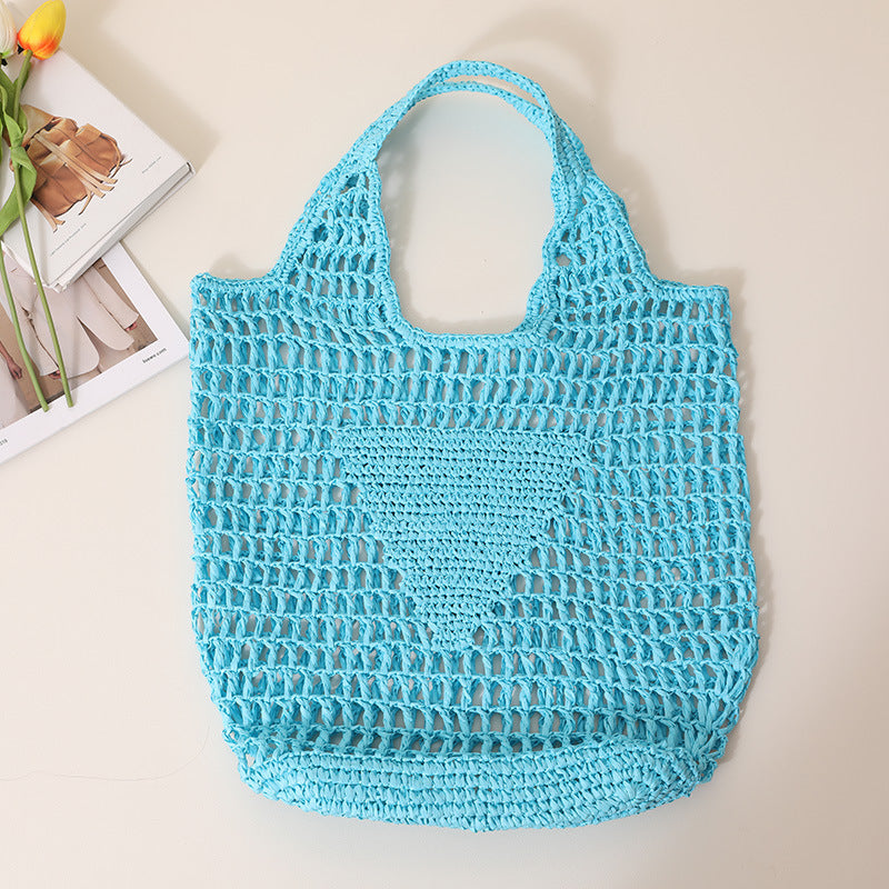 Solid Color Hollow Out Woven Handbag