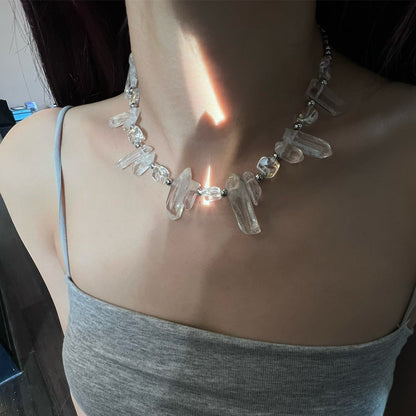 Minimalist Irregular Natural Ice Crystal Choker Necklace