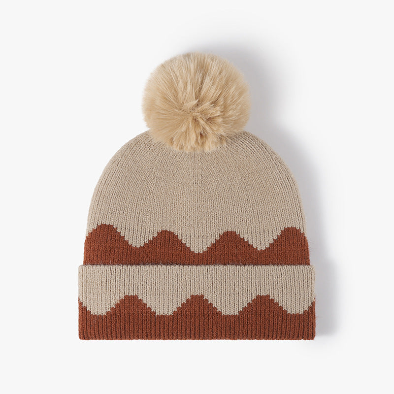 Contrast Color Simple Casual Knit Pom Beanie