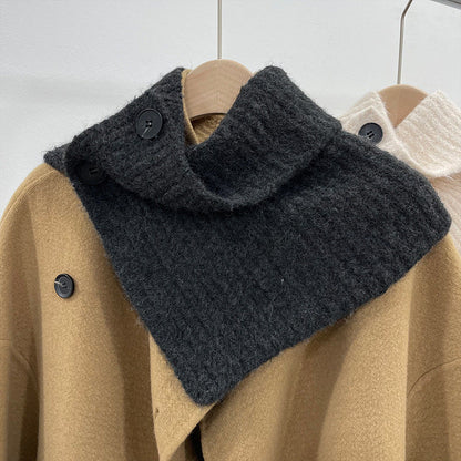 High Collar Button Down Simple Knit Scarve