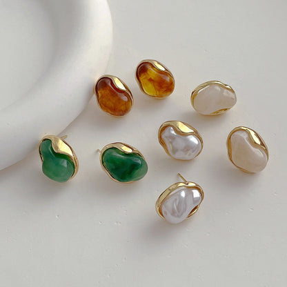 Simple Metal Encapsulation Pearl Stud Earrings