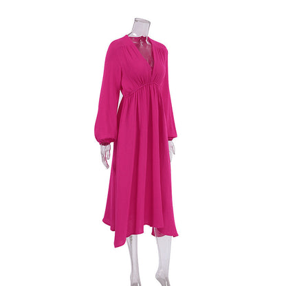 V-Neck Solid Color Loose Homewear Dress