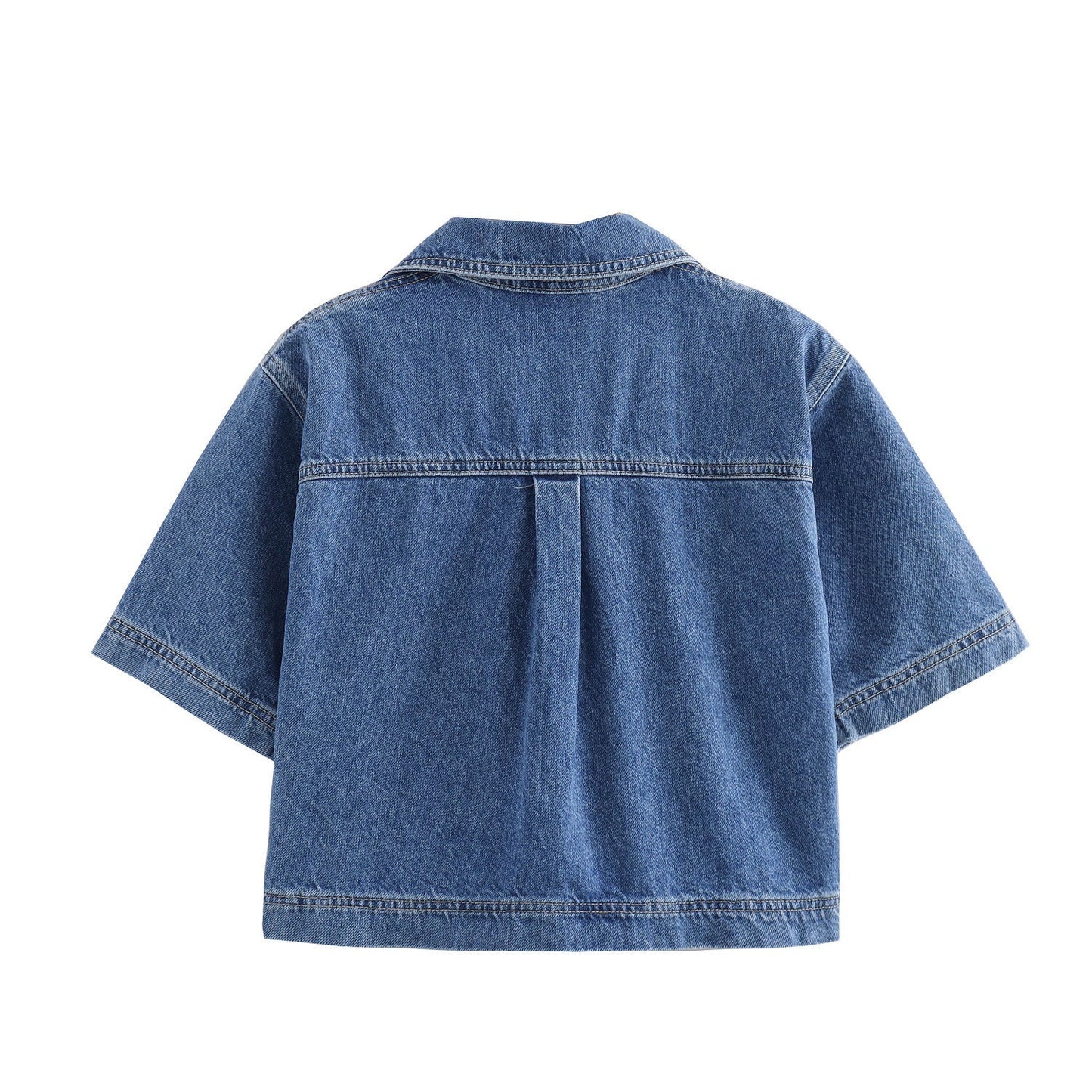 Trendy Cropped Denim Shirt and Skort Set