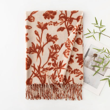 Floral Print Soft Fringed Thick Scarf
