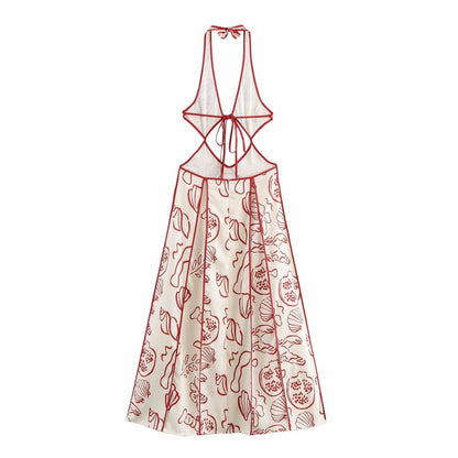 Sexy Halter Floral Cutout Sleeveless Maxi Dress