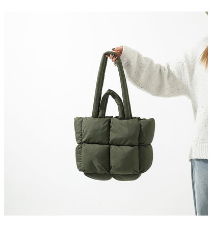 Simple Puffer Tote Bag Solid Color Soft Handbag